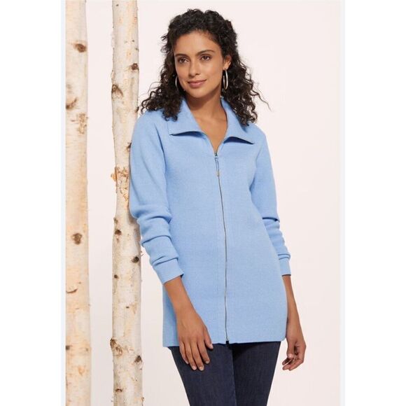 Soft Surroundings Petite Medium Brooklyn Baby Blue Full Zip Front Cardigan - Picture 1 of 9